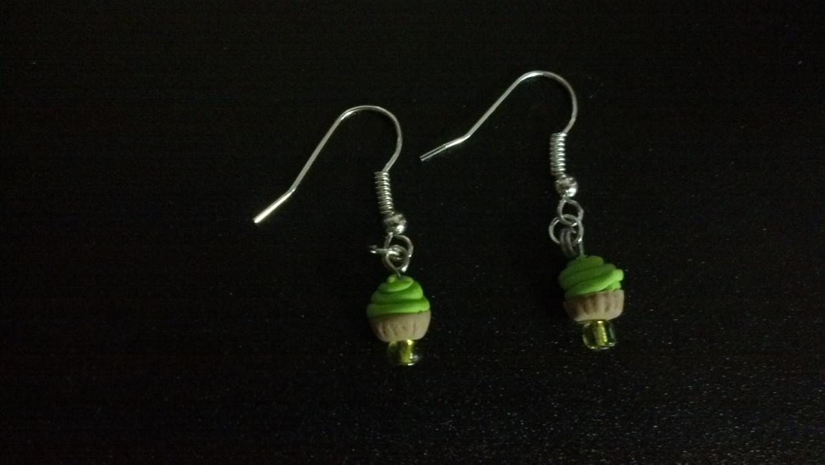 Lime-green Miniature Cupcake Earrings